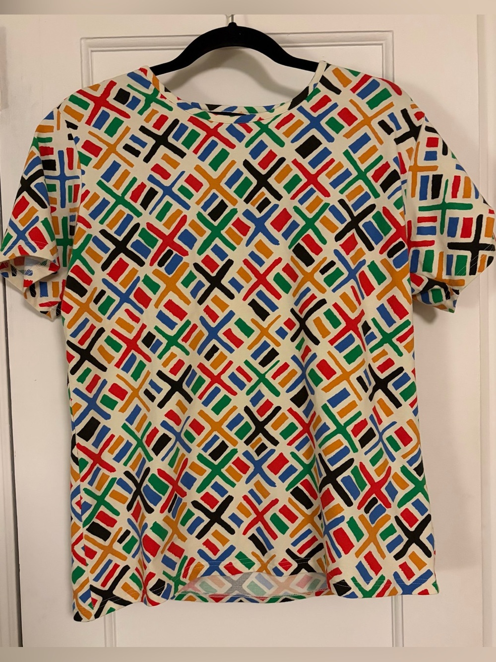 Jim Thompson Women’s 80’s Look Bold Geometric Colorful Shirt